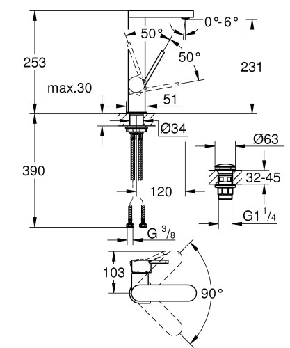Bateria umywalkowa GROHE PLUS chrom 23873003