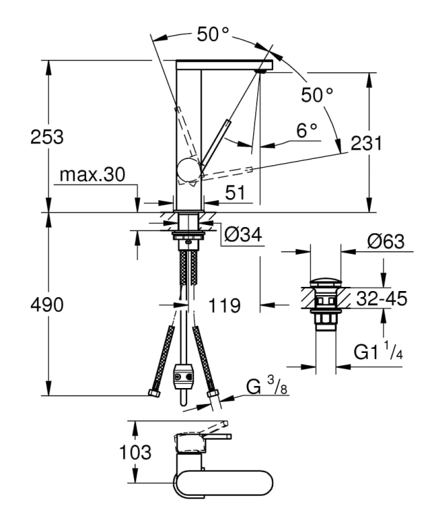 Bateria umywalkowa GROHE PLUS z wyciąganą wylewką, chrom 23844003