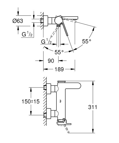 Bateria wannowa GROHE PLUS chrom 33553003