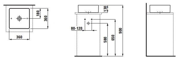 Umywalka LAUFEN LIVING SQUARE 36cm, bez otworu, biała H8114330001121