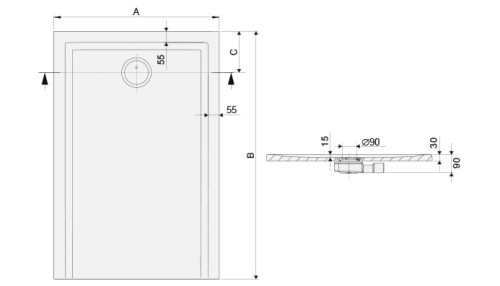 Brodzik prostokątny SANPLAST SPACE MINERAL 80x130cm. z syfonem, biały 645410036001000