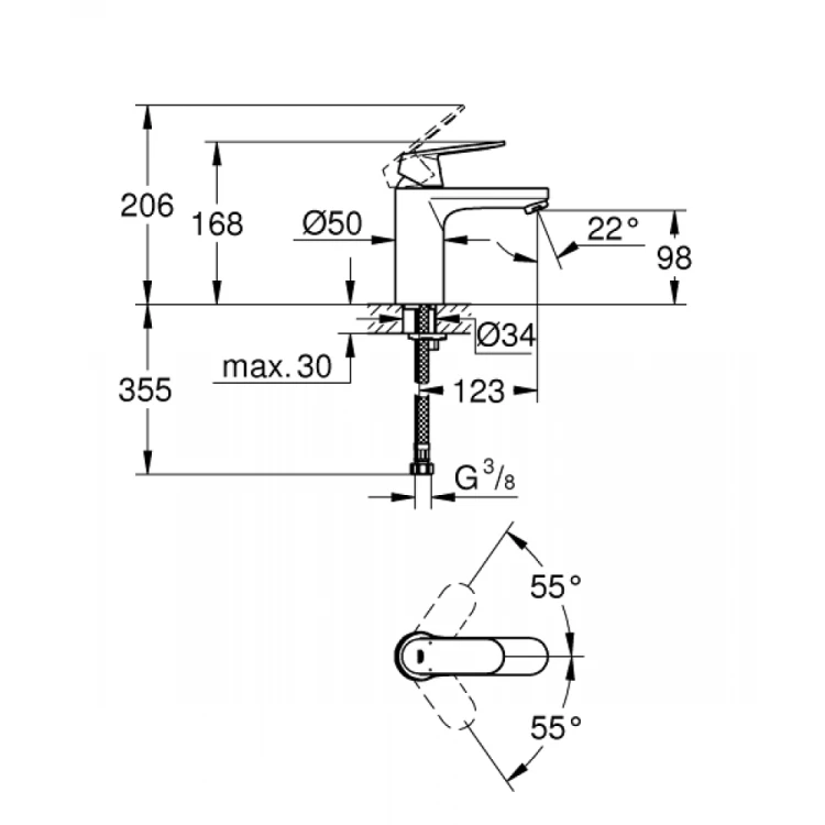 Bateria umywalkowa GROHE EUROSMART COSMOPOLITAN rozmiar M, MATT BLACK (czarna), 23327KW0