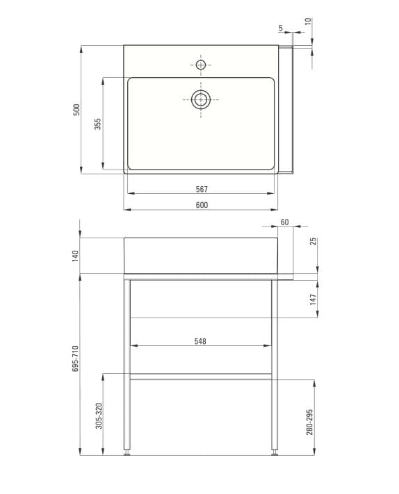 Umywalka nablatowa DEANTE  TEMISTO 60x50cm + Konsola stojąca z szufladą CDTD6U6S