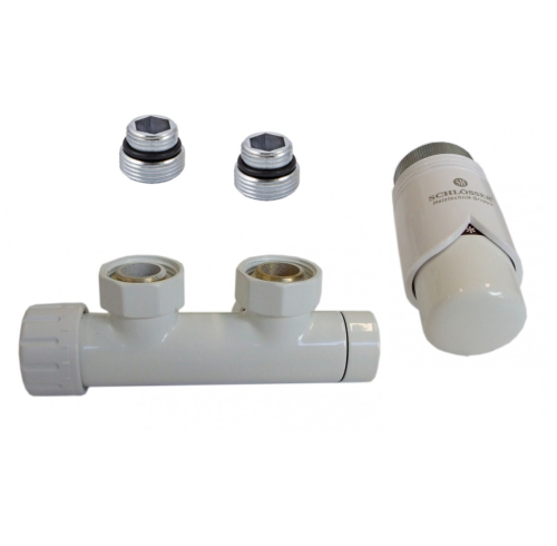 Zestaw przyłączy grzejnika SCHLOSSER DUO-PLEX termostatyczny, kątowy, lewy, biały 602100003