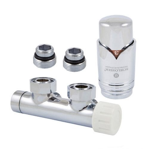 Zestaw przyłączy grzejnika SCHLOSSER DUO-PLEX termostatyczny, kątowy, prawy, chrom 612100005