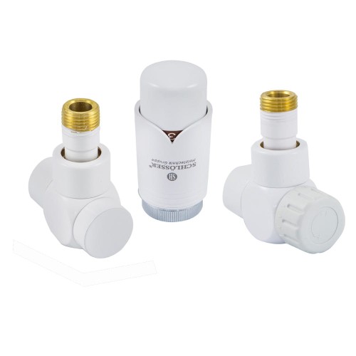 Zestaw przyłączy grzejnika SCHLOSSER EXCLUSIVE kątowy, ze złączką CU, biały 601700101