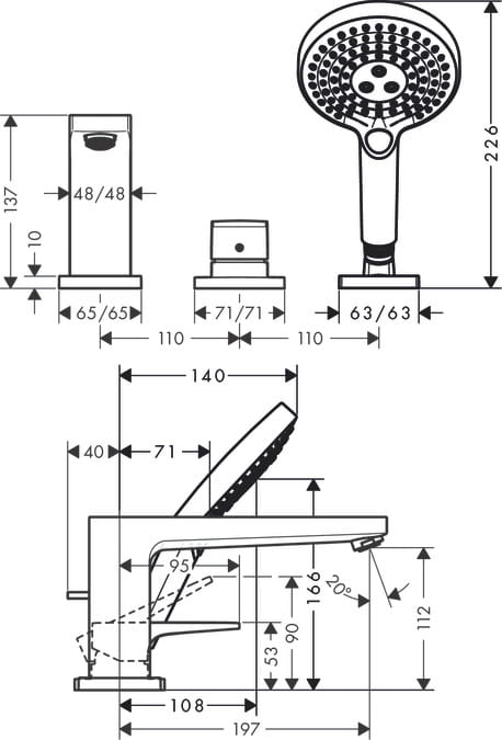 Bateria wannowa HANSGROHE METROPOL chrom 74551000