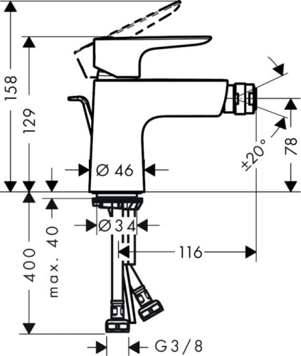 Bateria bidetowa HANSGROHE TALIS S chrom 71720000