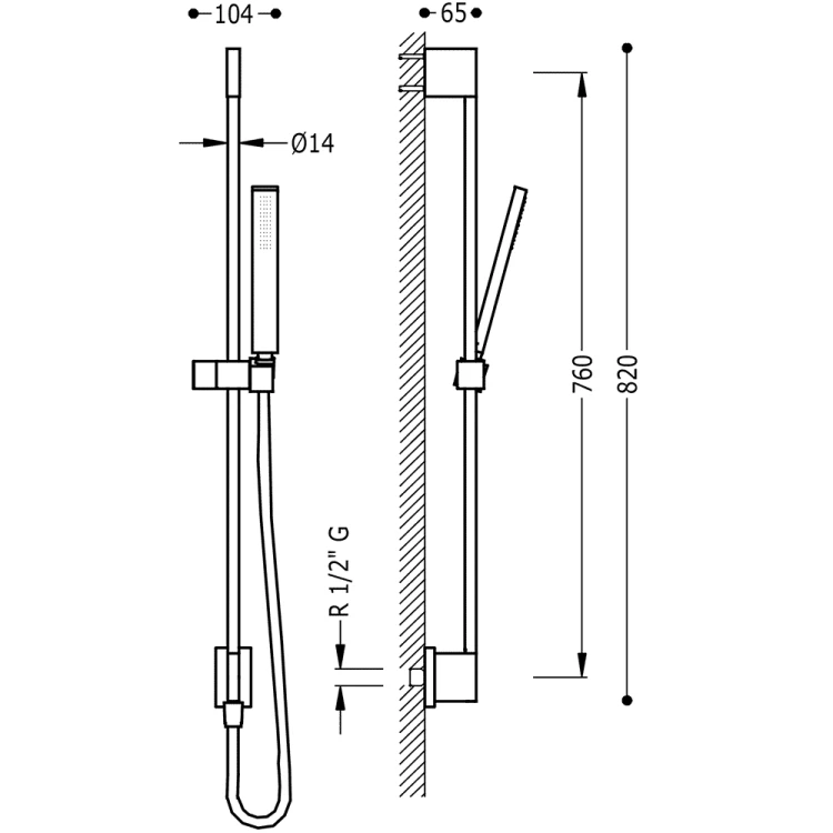 Zestaw prysznicowy TRES SLIM drążek 76 cm, z przyłączem, czarny mat 03493201NM