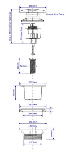 Korek do umywalki/bidetu MCALPINE GLASGOW click-clack, uniwersalny, biały CWP60CB-WH