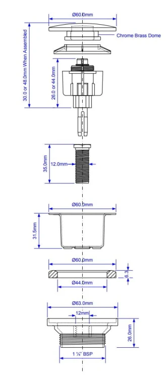 Korek do umywalki/bidetu MCALPINE GLASGOW click-clack, uniwersalny, biały CWP60CB-WH