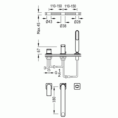 Bateria wannowa TRES LOFT 3 otworowa, czarny mat 20016203NM