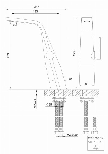 Bateria umywalkowa STEINBERG 260, stal brushed nickel 260 1700 BN