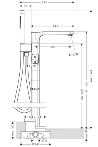 Bateria wannowa AXOR URQUIOLA wolnostojąca chrom 11422000