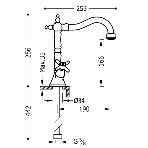 Bateria umywalkowa CLASIC TRES stojąca chrom 24210902