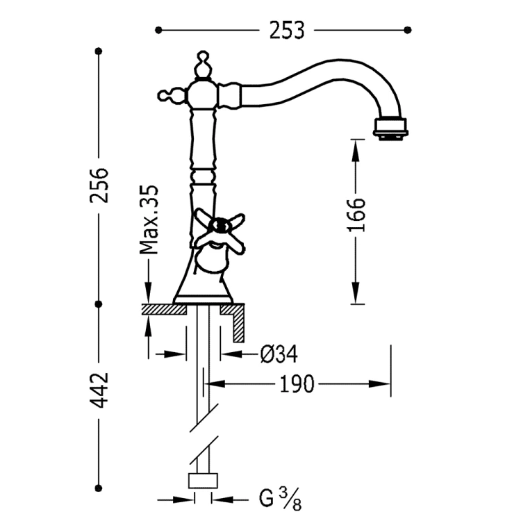 Bateria umywalkowa CLASIC TRES stojąca chrom 24210902