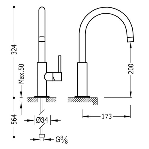 Bateria umywalkowa STUDY TRES stojąca czarny mat 26290402NM
