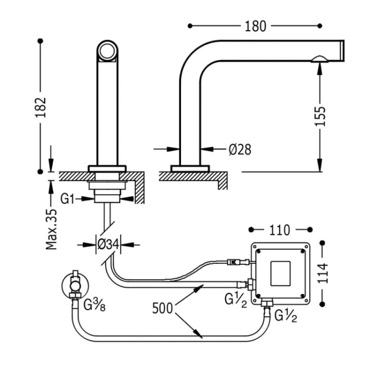 Bateria umywalkowa TOUCH TRES stojąca chrom 6144701