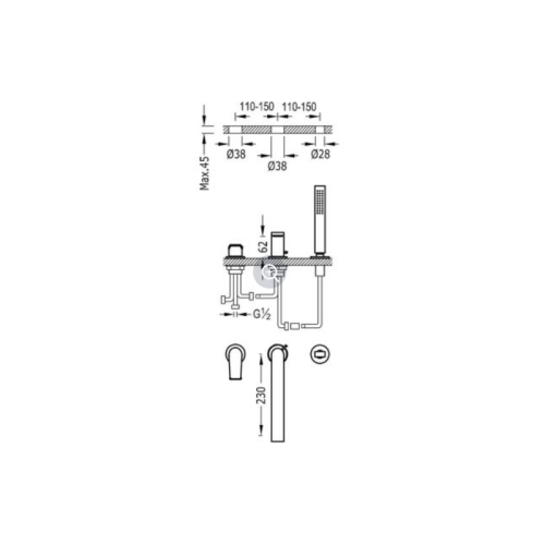 Bateria wannowa PROJECT TRES stojąca chrom 21116103