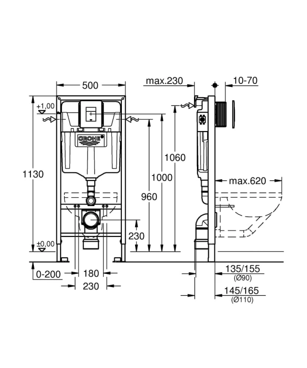 Zestaw podtynkowy do WC GROHE RAPID SL 5w1 z przyciskiem SKATE 38827000