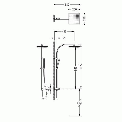 Zestaw prysznicowy CUADRO TRES z baterią termostatyczną podtynkowy chrom 107131