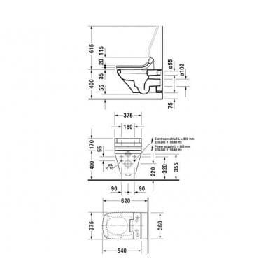 Miska wisząca WC DURAVIT DURASTYLE do deski SensoWash, biała 2537590000