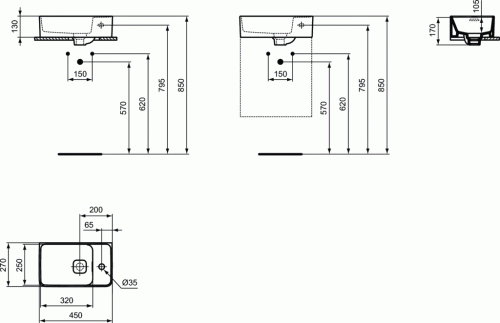 Umywalka IDEAL STANDARD STRADA II 45x27cm, prawa, biała T299401