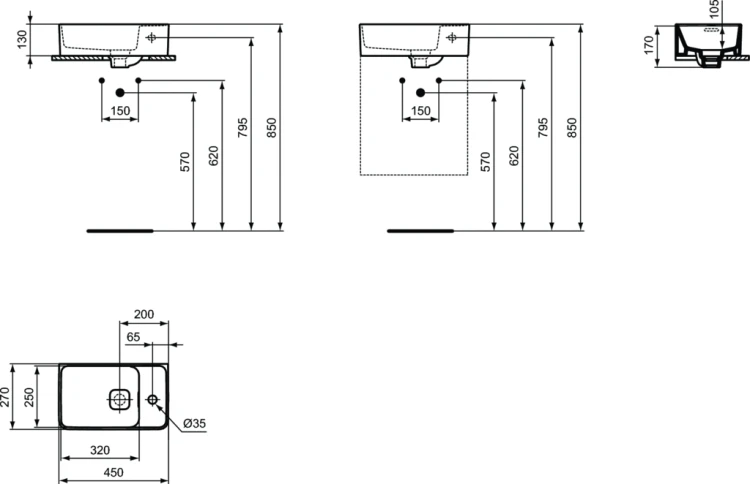 Umywalka IDEAL STANDARD STRADA II 45x27cm, prawa, biała T299401