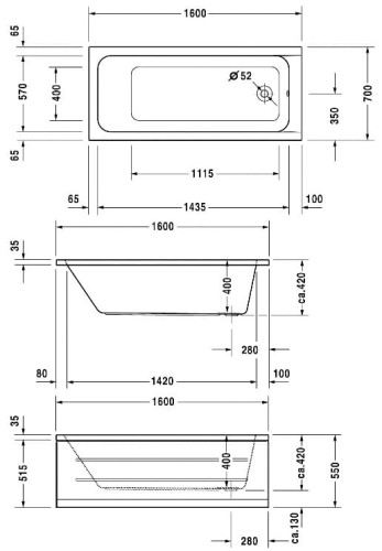 Wanna prostokątna DURAVIT D-CODE 160x70cm 700096000000000