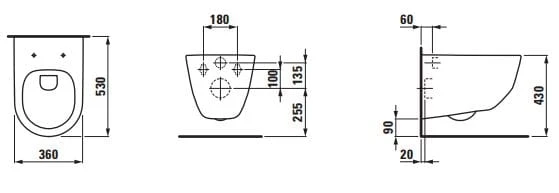 Miska wisząca WC LAUFEN PRO rimless 360x530 LCC, biała H8209664000001