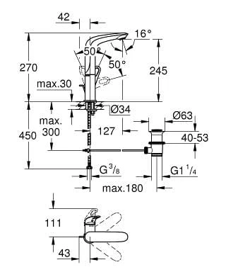 Bateria umywalkowa GROHE EUROSTYLE chrom 23569003