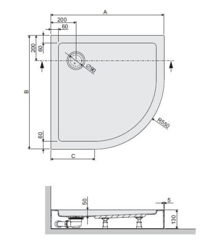 Brodzik półokrągły SANPLAST FREE LINE 100x100x5cm, zabudowany, ze stelażem i syfonem, biały 615040174001000
