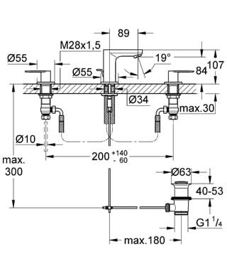 Bateria umywalkowa GROHE EUROSMART COSMOPOLITAN 3-otworowa, chrom 20187000