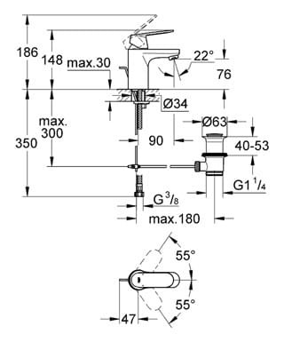Bateria umywalkowa GROHE EUROSMART COSMOPOLITAN Ditto, przepływ 5.7L, chrom 3282500E