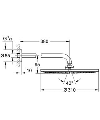 Głowica deszczowa GROHE RAINSHOWER COSMOPOLITAN 310, ramię 38cm, chrom 26056000