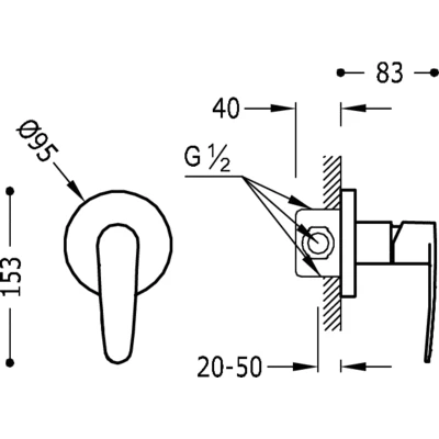 Bateria natryskowa FLAT TRES podtynkowa, chrom 20417701
