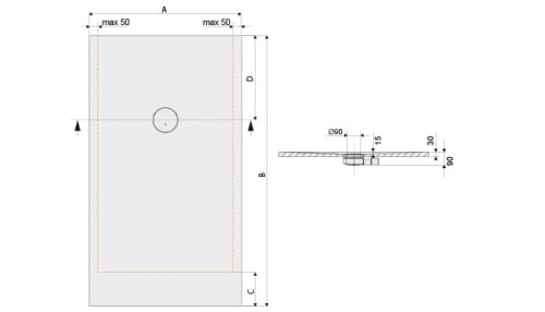 Brodzik prostokątny SANPLAST STRUCTURE MINERAL B-M/STRUCTURE 90x110cm, biały 645-360-0540-01-010