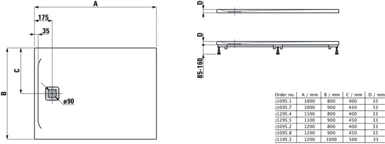 Brodzik prostokątny LAUFEN PRO 100x80cm, odpł.FI90 przy kr.boku, Marbond biały  H2109510000001