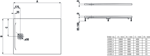 Brodzik prostokątny LAUFEN PRO 120x90cm, odpł.FI90, Marbond Jasno Szary  H2109580770001