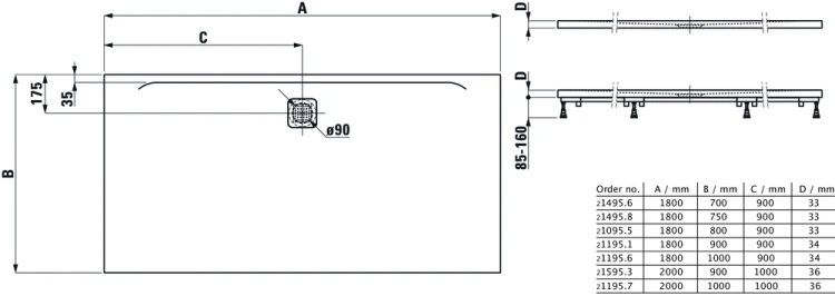 Brodzik prostokątny LAUFEN PRO 180x90cm, odpł.FI90, Marbond biały  H2119510000001