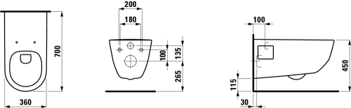 Miska wisząca LAUFEN PRO LIBERTY 360x700 dla niepełnosprawnych rimless biały H8219600000001