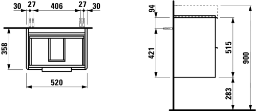 Szafka podumywalkowa LAUFEN BASE 520x358x515mm 2S do umywalki LAUFEN PRO S Compacto biały  H4021521102611
