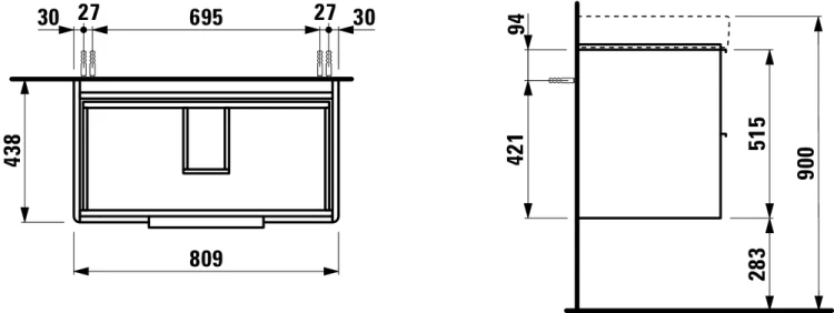Szafka podumywalkowa LAUFEN BASE 809x438x515mm 2S do umywalki LAUFEN PRO S biały  H4023921102611