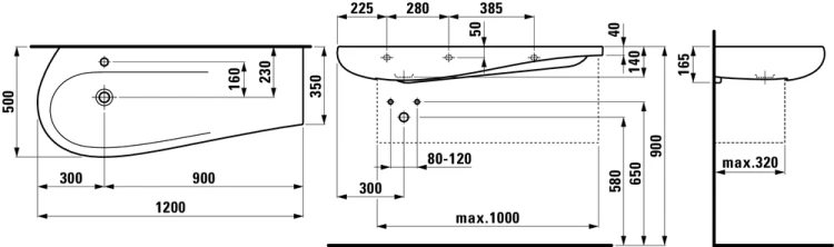 Umywalka LAUFEN ILBAGNOALESSI ONE ONE 120x50 na baterię, blat po prawej strone H8149734001041