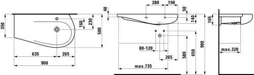Umywalka LAUFEN ILBAGNOALESSI ONE ONE 90x50 z otworem, blat po lewej stronie H8149764001041