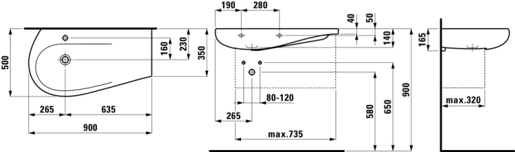 Umywalka LAUFEN ILBAGNOALESSI ONE ONE 90x50 z otworem, blat po prawej stronie H8149754001041