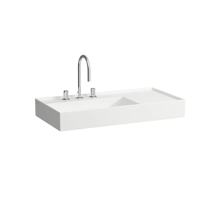 Umywalka KARTELL BY LAUFEN BY 90x46 cm blat po prawej, ukryty przelew, SaphirKerami biały H8103380001121