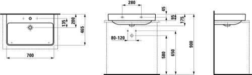 Umywalka LAUFEN PRO S 70x46,5 biały z możliwością postawienia na blacie H8169670001041