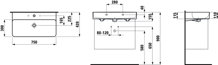 Umywalka LAUFEN VAL 750x420mm montaż do ściany SaphirKeramik H8102850001041