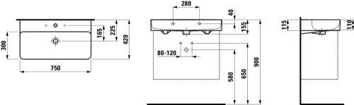 Umywalka LAUFEN VAL 750x420mm montaż do ściany SaphirKeramik  H8102850001091